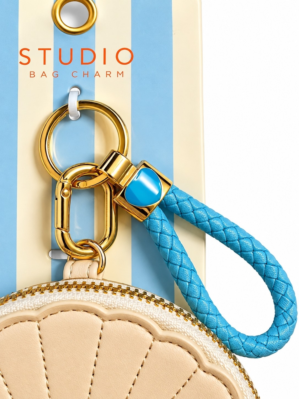 Seashell Coin Purse Bag Charm Keychain Blue Wristlet NWT - Picture 2 of 6